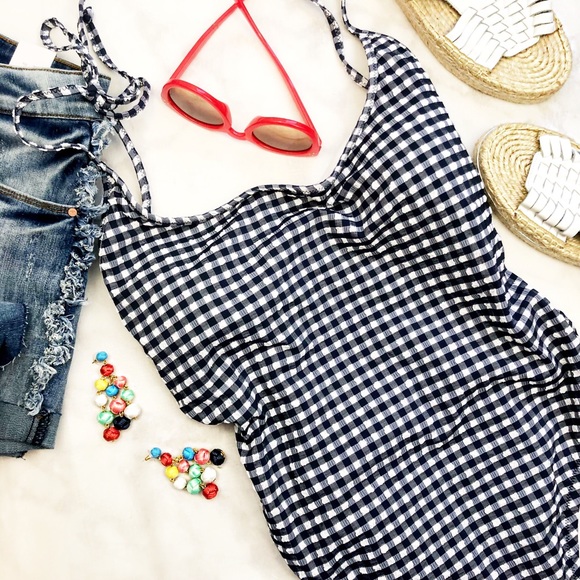 J. Crew Other - J. Crew Navy Gingham Tie Shoulder One Piece